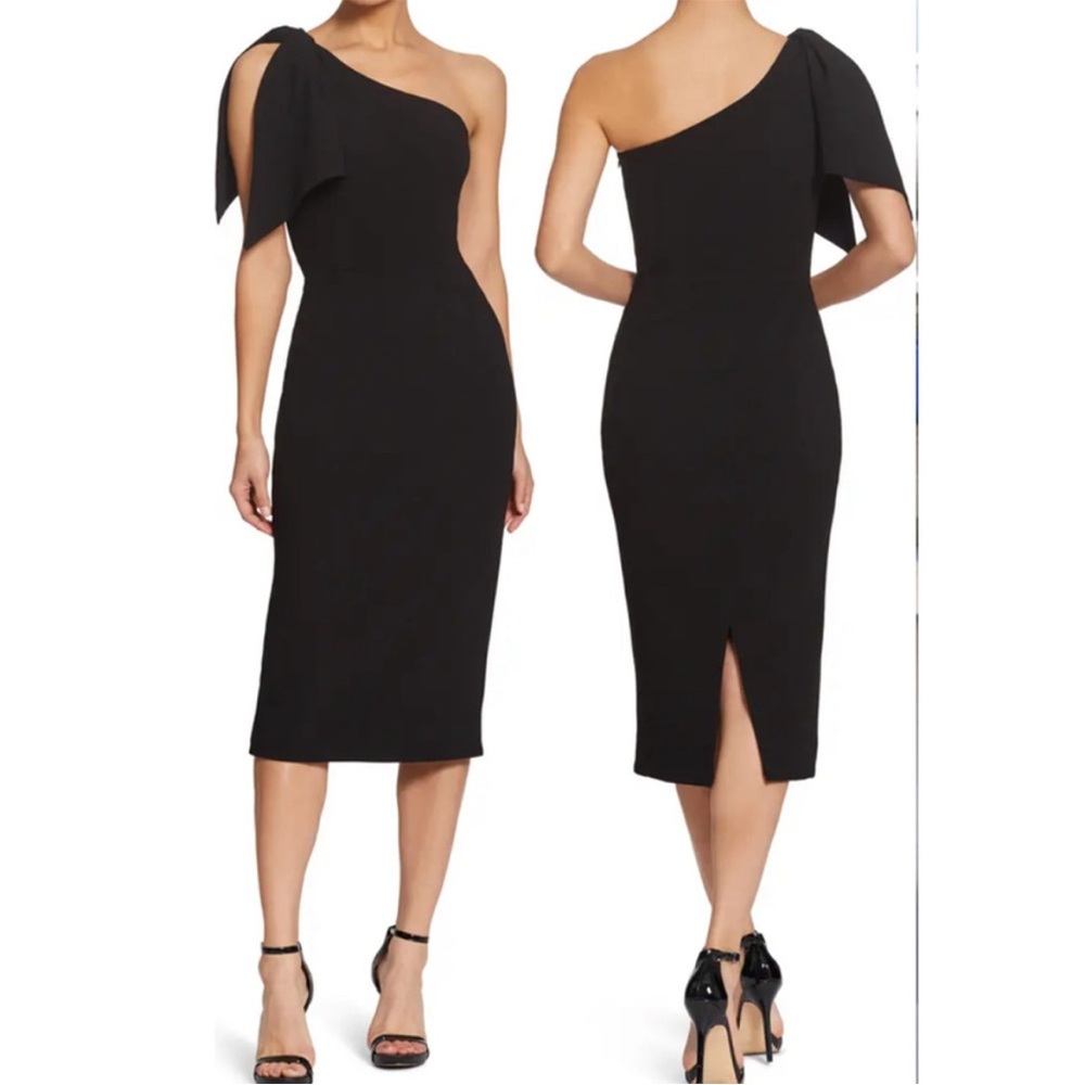 Dress the Population dress black Tiffany one shoulder midi Large L